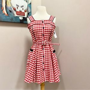 1950s Red Gingham Vintage Picnic Mini Dress Play Dress